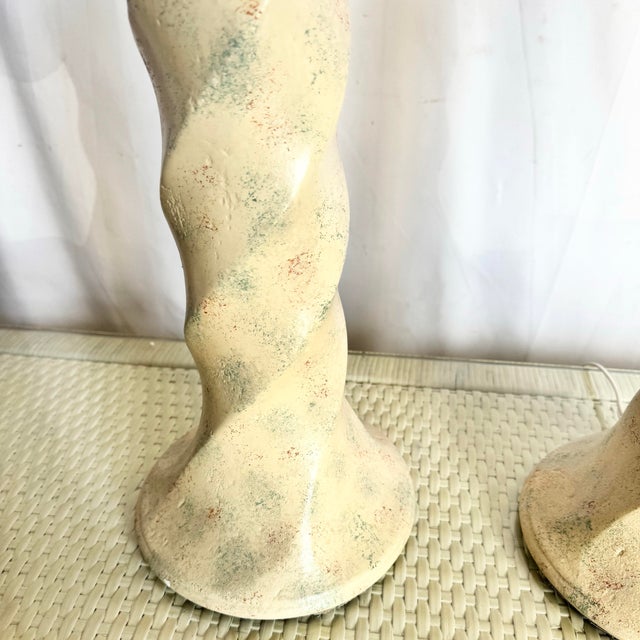 Beige Postmodern Ceramic Swirl Table Lamps, Michael Taylor Style - A Pair For Sale - Image 8 of 8
