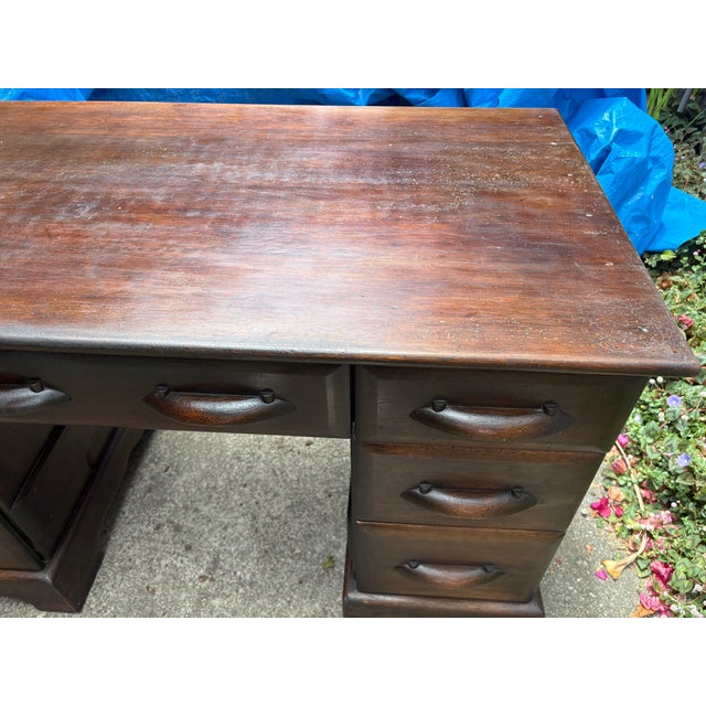 1950s Brown-Saltman “Montecito” Solid-Wood Double-Pedestal Desk — Labeled, Los Angeles For Sale In San Francisco - Image 6 of 12