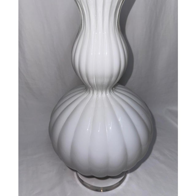 Glass Ribbed White Glass Double Gourd Lamp Lucite Base For Sale - Image 7 of 10