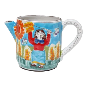 Vintage Hand Painted Italian Ceramic Ischia Landscape Scene With Figures Pitcher / Coffee Pot by Desimone