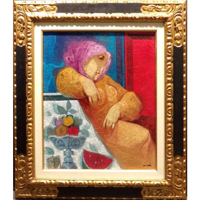 Sunol Alvar "Reposo Sobre Las Frutas" Original Oil on Canvas Custom Frame For Sale