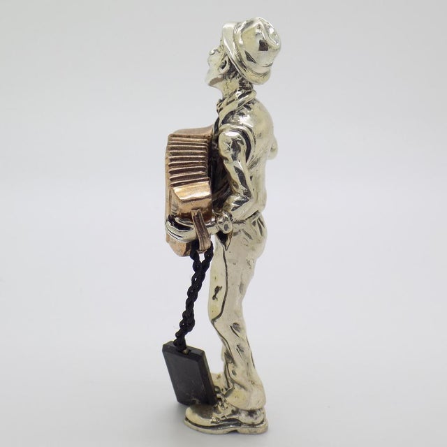 Metal Vintage Italian Handmade Silver and Brass Accordion Player Sculpture by Etruria Gioielli, 1980s For Sale - Image 7 of 15