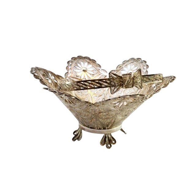 Silver Filigree Bowl with Applications, Cutouts, Bow Handle and Feet For Sale - Image 9 of 9