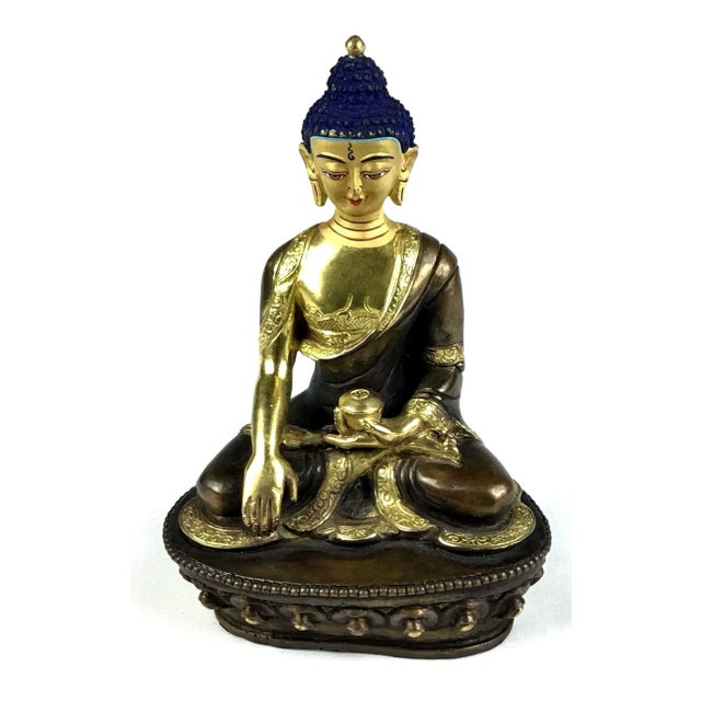 Shakyamuni Buddha Gold & Bronze Nepalese Figurine For Sale - Image 13 of 13