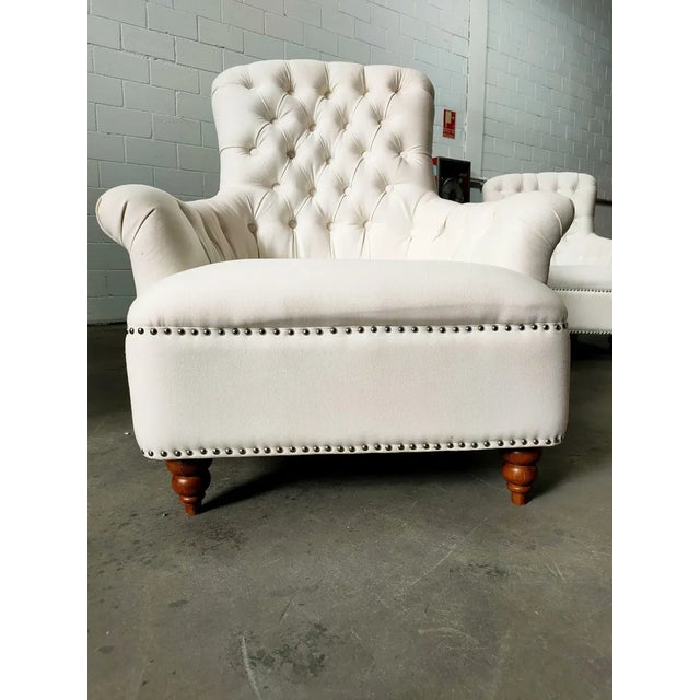 White Armchair with Wooden Structure and White Fabric For Sale - Image 8 of 9