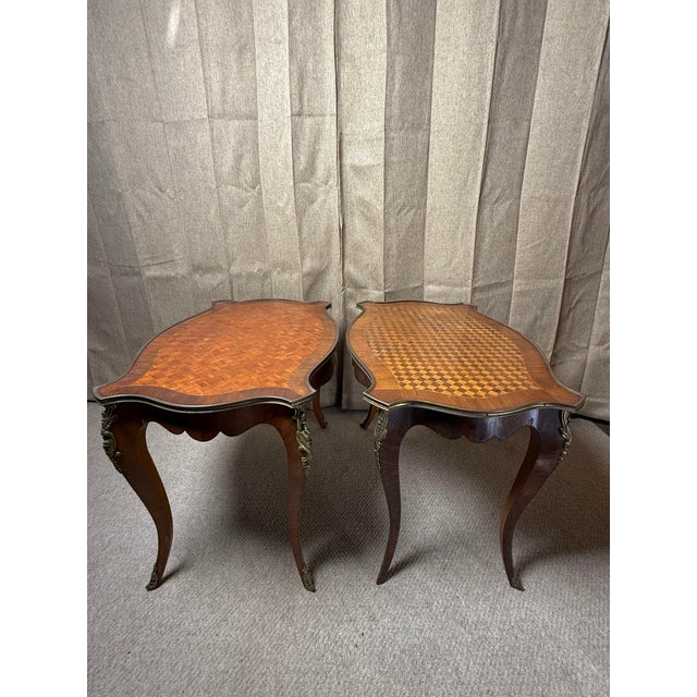 19th Century Louis XV Revival Parquetry Side Tables with Ormolu Mounts, 1890s, Set of 2 For Sale - Image 9 of 9