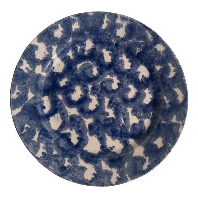 Antique Spongeware Pottery Blue and White Plate - Lancaster County Pa For Sale