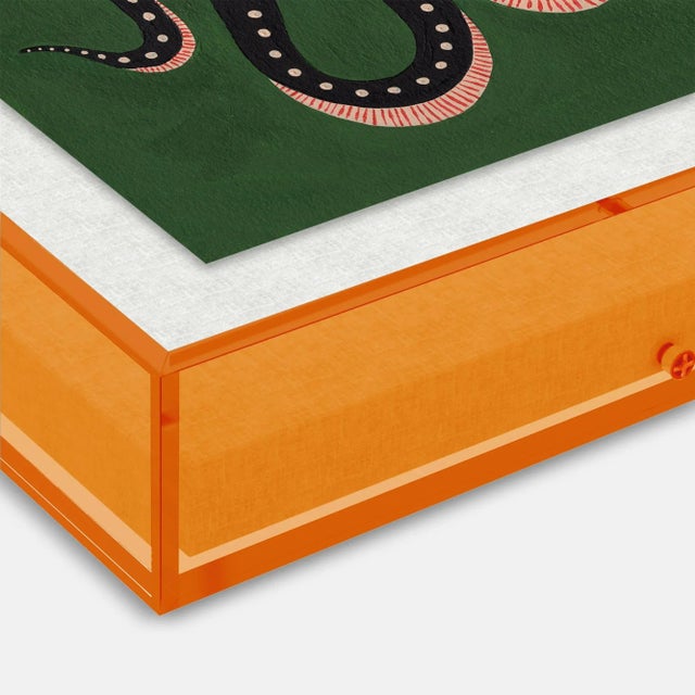 Contemporary Apple the Snake by Willa Heart in Amber Orange Acrylic Shadowbox, Medium Art Print For Sale - Image 3 of 5