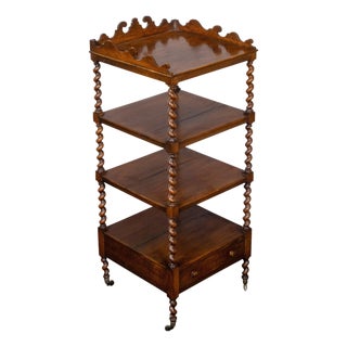 English 19th Century Walnut Barley Twist Tiered Shelf on Casters with Drawer For Sale