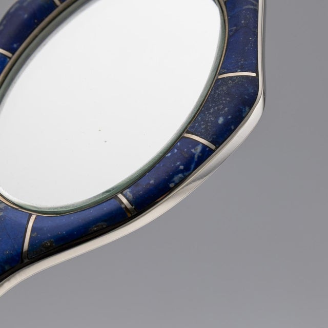 Antique 20th Century Continental Silver & Lapis Lazuli Mounted Miniature Mirror, 1900 For Sale - Image 6 of 9