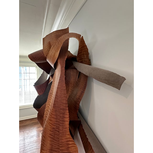 Leon Dickey Signed 2016 African Wood Veneer Abstract Wall Sculpture, 5 Ft For Sale - Image 10 of 15
