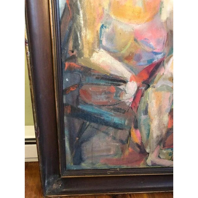 Large Picasso Style Mid-Century Modern Oil on Board of Women For Sale - Image 9 of 13