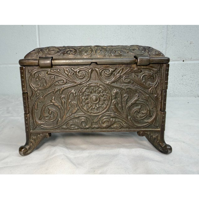 Rare Antique Ornate 1890 Cast Iron Jewel Chest (Coffin Bank) by Hart Co. Usa For Sale - Image 10 of 15