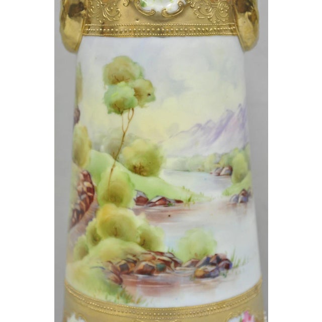 Early 20th Century Antique Nippon Hand Painted Lake Scene Art Nouveau Twin Handle Porcelain Vase For Sale - Image 5 of 15