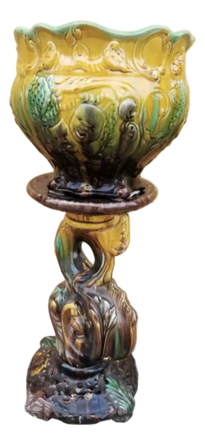 Vintage Weller Majolica Pottery Jardiniere & Pedestal Set