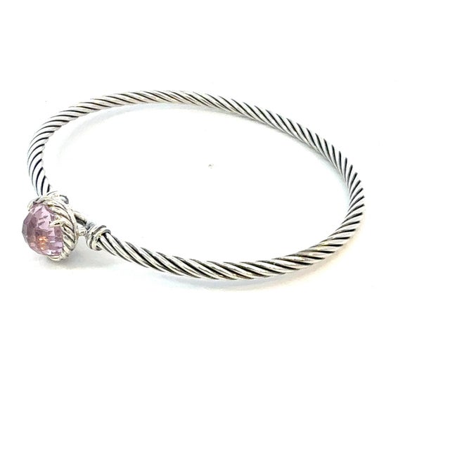 David Yurman 1990s David Yurman Morganite Cuff Bracelet Size M 7.5" 3 Mm Sterling Silver Estate For Sale - Image 4 of 5