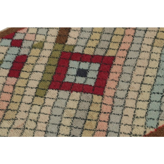 Rug & Kilim 1960s Vintage Distressed Industrial Deco Rug in Multicolor Diamond Patterns For Sale - Image 4 of 7