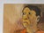 Contemporary oil on wood panel expressionist portrait painting of man in orange shirt by K. C. Bacon (1948-2026)...