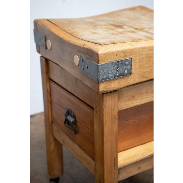 Butcher's Chopping Block Table With Through Drawer on Casters From England For Sale - Image 4 of 9