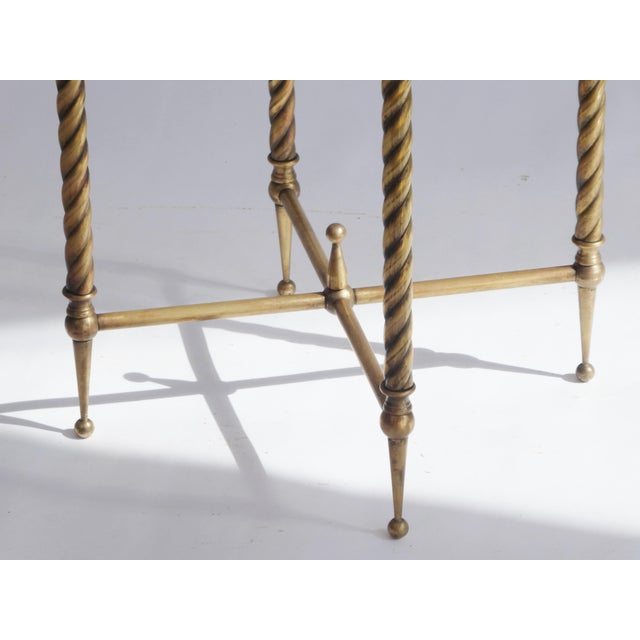 Hollywood Regency Round Marble and Brass Ornate Side Table or Plant Stand with Twisted Legs, Italy, 1950s For Sale - Image 3 of 8