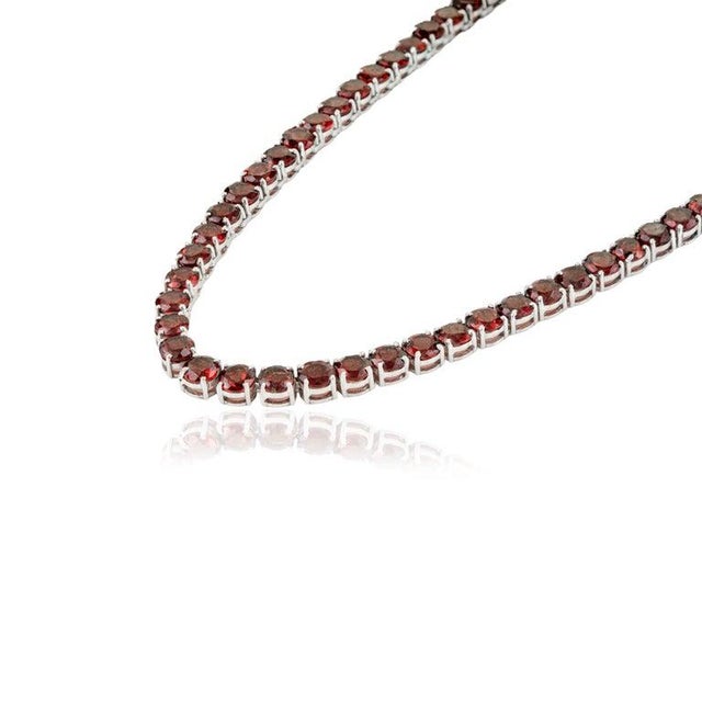 49.05 CTW Natural Garnet Tennis Necklace Gift for Her in Silver For Sale - Image 9 of 12