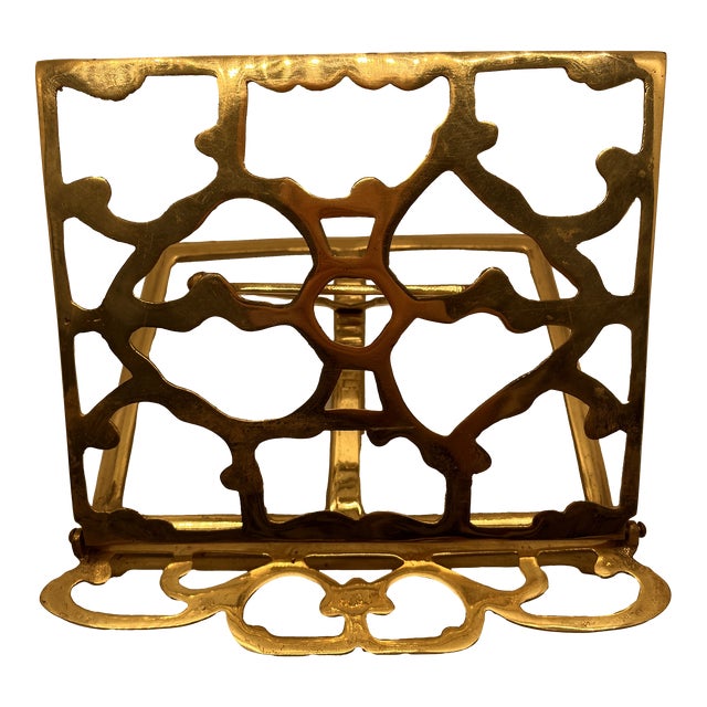 Mid Century Solid Brass Folding Bookstand Footed Adjustable For Sale