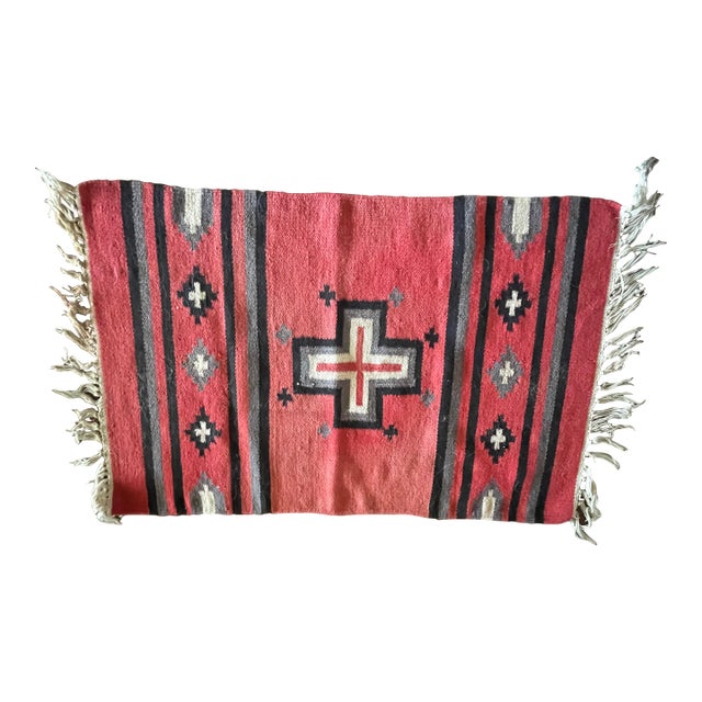 Spectacular New Mexico Large Red Cross 1920's Chimayo Weaving - Rare For Sale