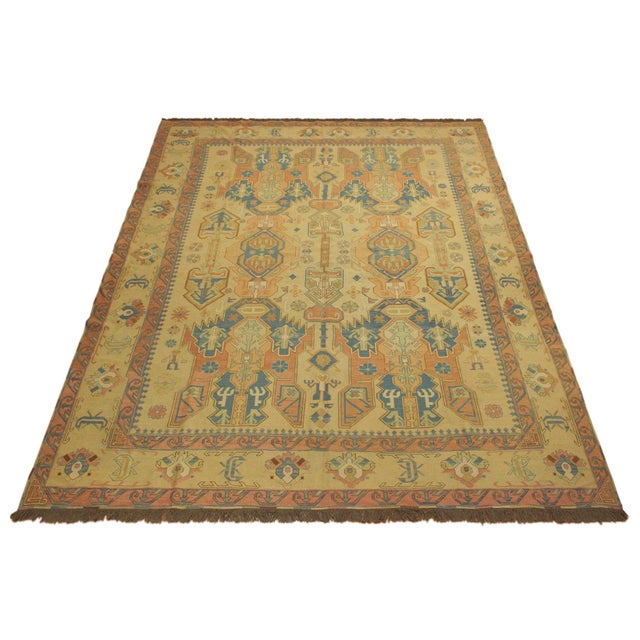 Tan 1980s Tribal Soumakh Lt. Tan/Orange Wool Rug - 10'5 X 12'3 For Sale - Image 8 of 12