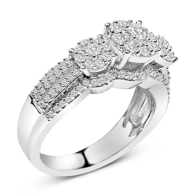 Contemporary .925 Sterling Silver 1.0 Cttw Diamond Engagement Ring and Soldered Wedding Band Set - Size 8 For Sale - Image 3 of 6