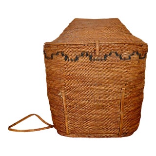 Late 20th Century Indonesian Woven Basket With Strap For Sale
