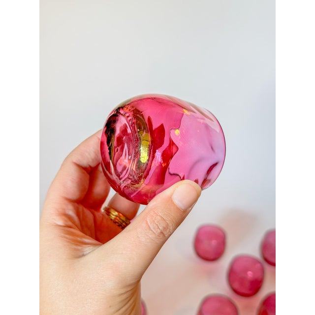 Mid Century Optic Pink Cranberry Roly Poly Glasses, Set of 12 For Sale In Dallas - Image 6 of 16