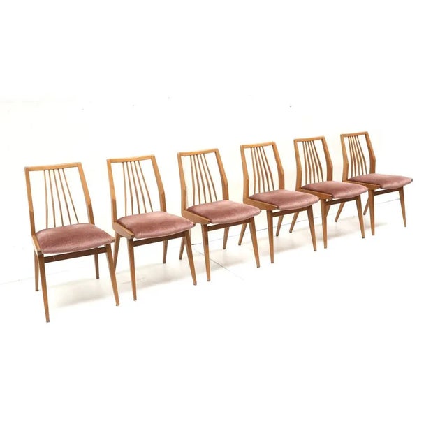 Vintage Bar Chairs with Pink Velvet Upholstery, 1960s, Set of 6 For Sale - Image 4 of 5