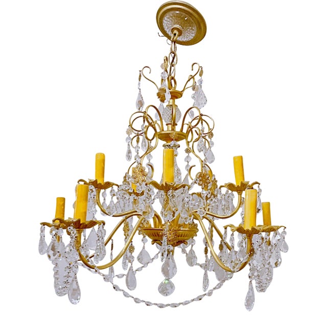 1950's Decorative Brass Chandelier For Sale