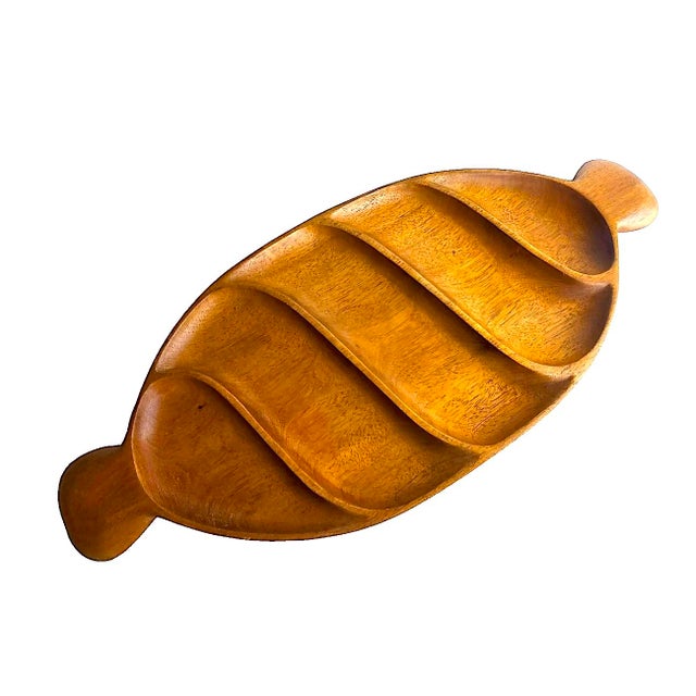 Chestnut 1960s Taverneau Wood Partitioned Tray/Platter Designed by Arthur Umanoff for Pantalcraft For Sale - Image 8 of 15