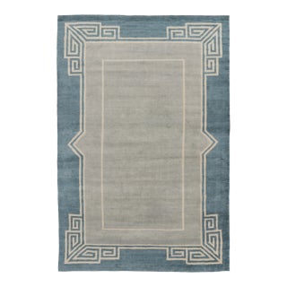 Rug & Kilim’s Oversized Contemporary Art Deco Style Rug in Teal, Ivory & Gray For Sale