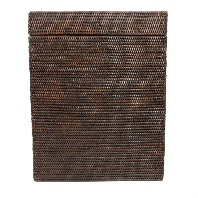 Boho Chic Artifacts Rattan Rectangular Hamper With Hinged Lid For Sale