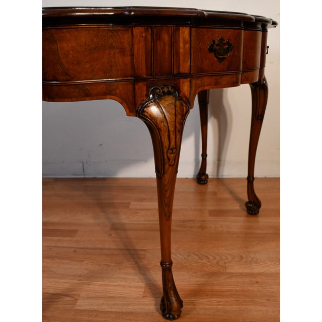 Wood 1920 Antique English Regency Burl Walnut Console Table One Drawer Accent Table For Sale - Image 7 of 15