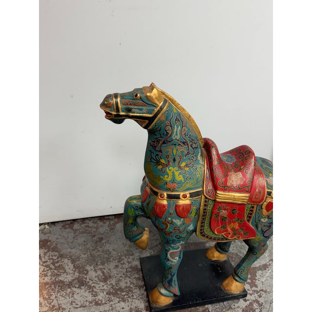 Chinese Chinese Republic Period-Style Cloisonné Painted Wooden Horse, Vintage For Sale - Image 3 of 13