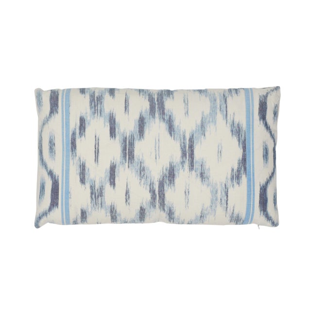 Contemporary Schumacher Santa Monica Ikat Lumbar Pillow in Indigo For Sale In New York - Image 6 of 6