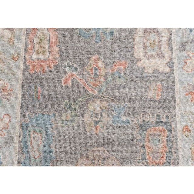 Turkish Oushak Rug in Charcoal & Pastel Tones Hand Knotted Wool Rug 3'11" × 6'1" For Sale In Houston - Image 6 of 9