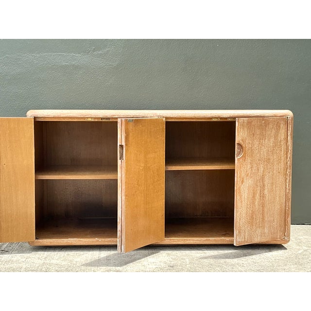 Tan Vintage Minimalist Washed Wood Credenza For Sale - Image 8 of 12
