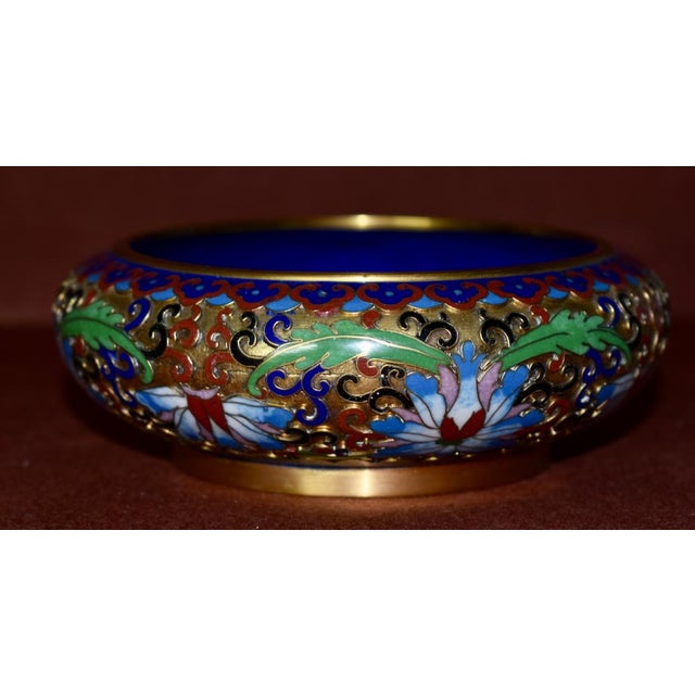 Brass Vintage Chinese Small Cloisonné Bowl With Floral Interior For Sale - Image 8 of 13