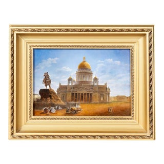 Porcelain Plaque Featuring St Isaac's Cathedral With Peter the Great For Sale