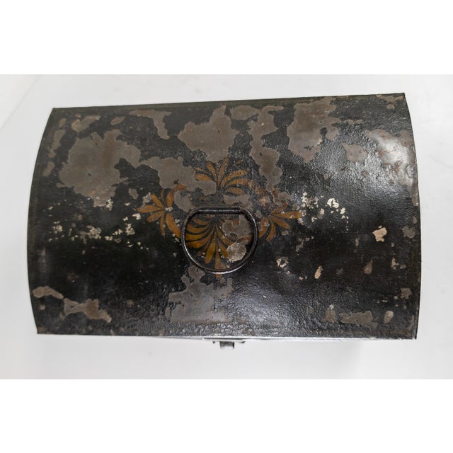 19th Century Folk Art Americana Primitive Toleware Document Box With Church and Figures For Sale - Image 11 of 16