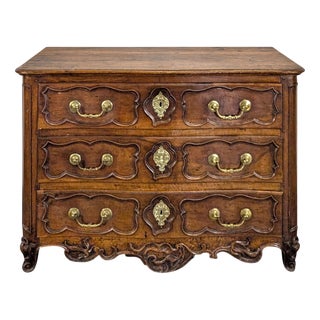 18th Century Lyonnaise Chest of Drawers in Carved Walnut and Bronze For Sale