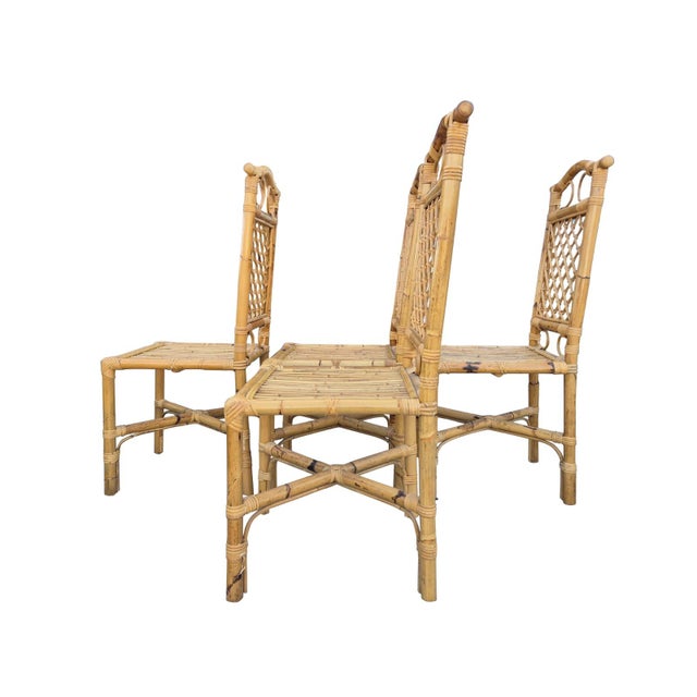 Wood Vintage Italian Extendable Bamboo Dining Set, 1970s, Set of 5 For Sale - Image 7 of 17