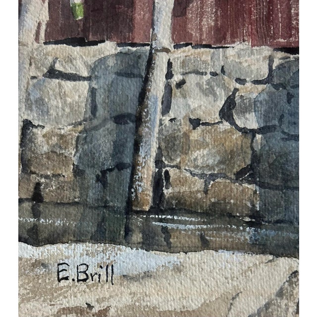 Vintage Original Watercolor of Seagull on Dock Coastal Landscape For Sale In Philadelphia - Image 6 of 9
