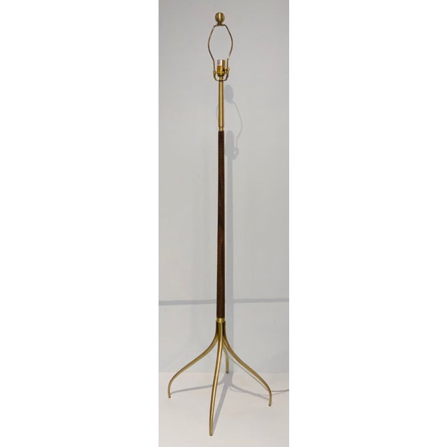 Curry & Co. Modern Reeded Wood and Brass Finished Floor Lamp Prototype ...