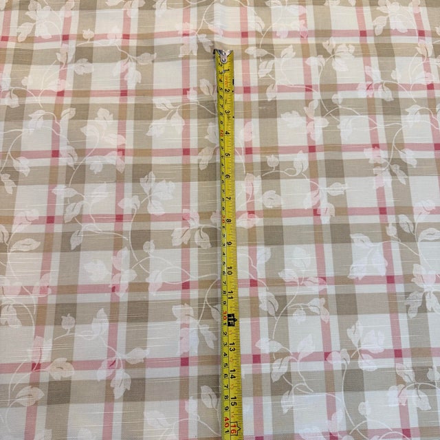 Textile Vintage P Kaufmann Foliage Scroll Windowpane Plaid Cotton Fabric, 2 Pieces 7 Yards For Sale - Image 7 of 10