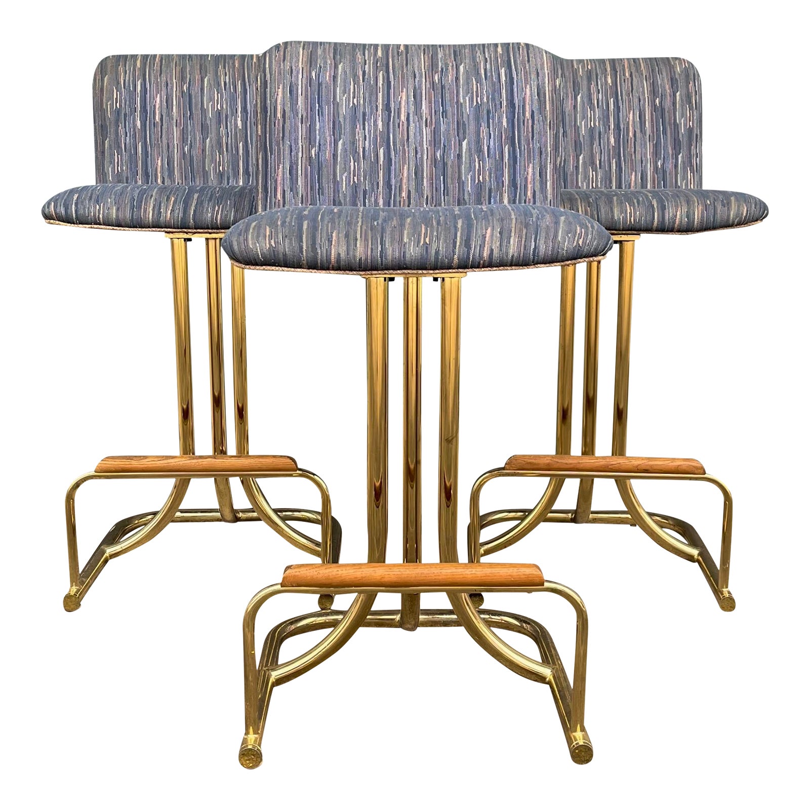 MidCentury Modern Flamingo Style Swivel Bar Stools With Gold Chrome